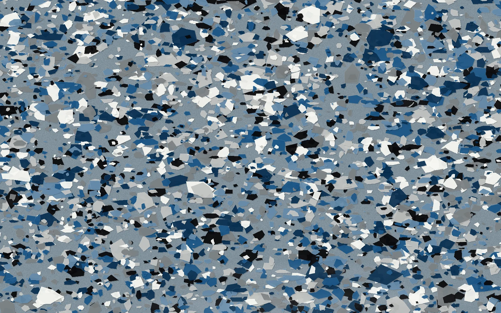 Blue, white, black, and gray decorative flake floor coating sample