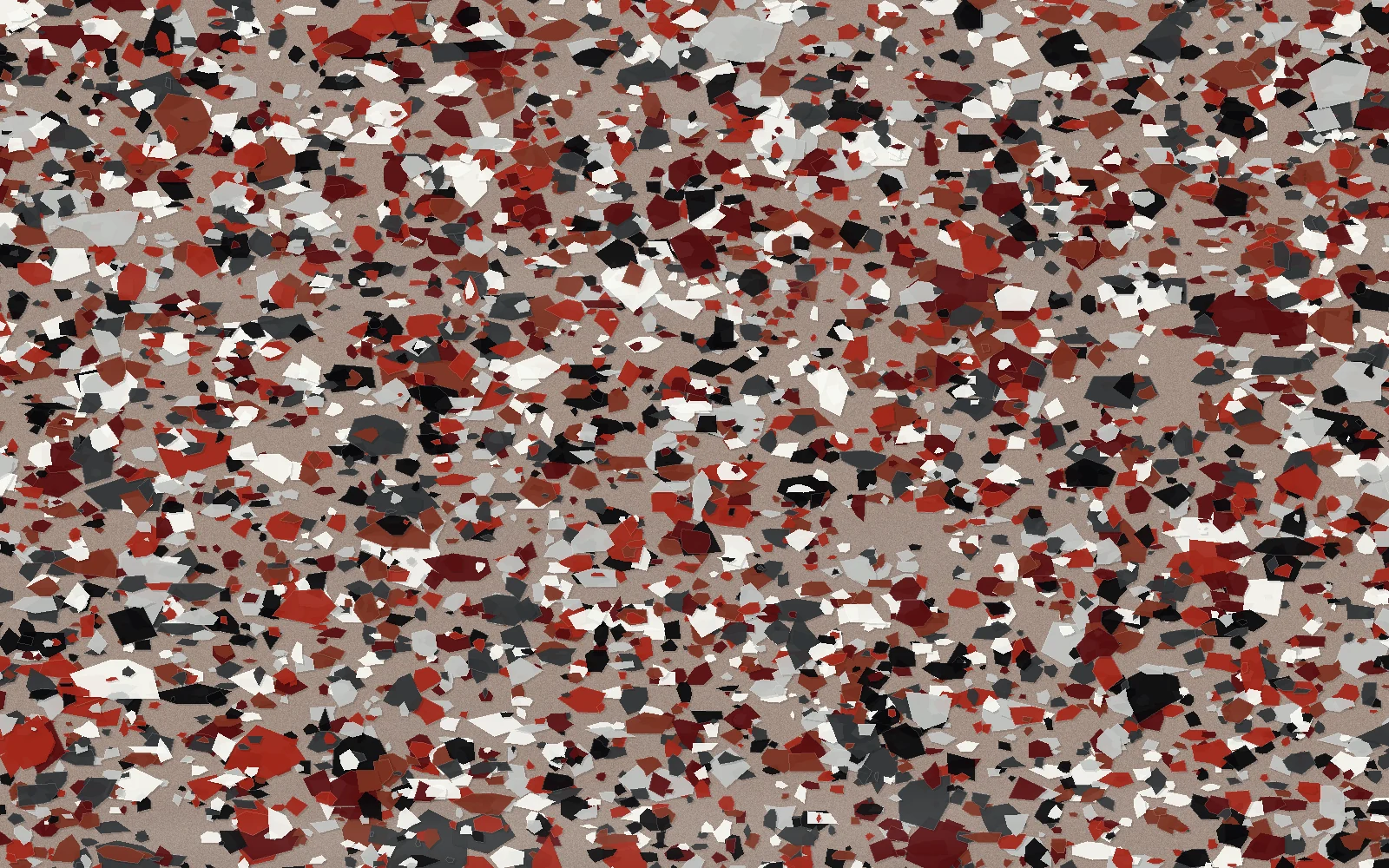 Red, black, white, and gray decorative flake floor coating sample